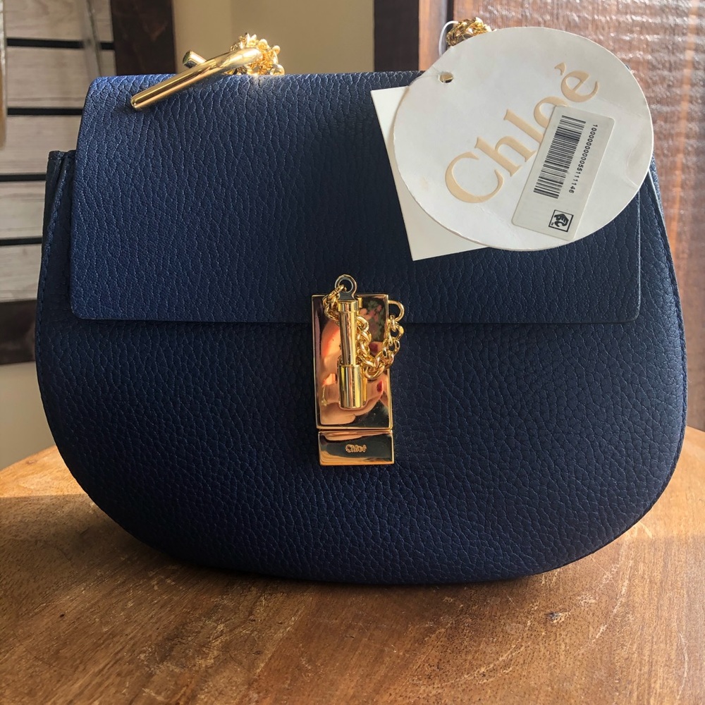 Authentic blue Chloe Drew with gold chain